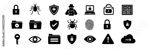 Cyber Security & Data Protection Silhouette Icons Set