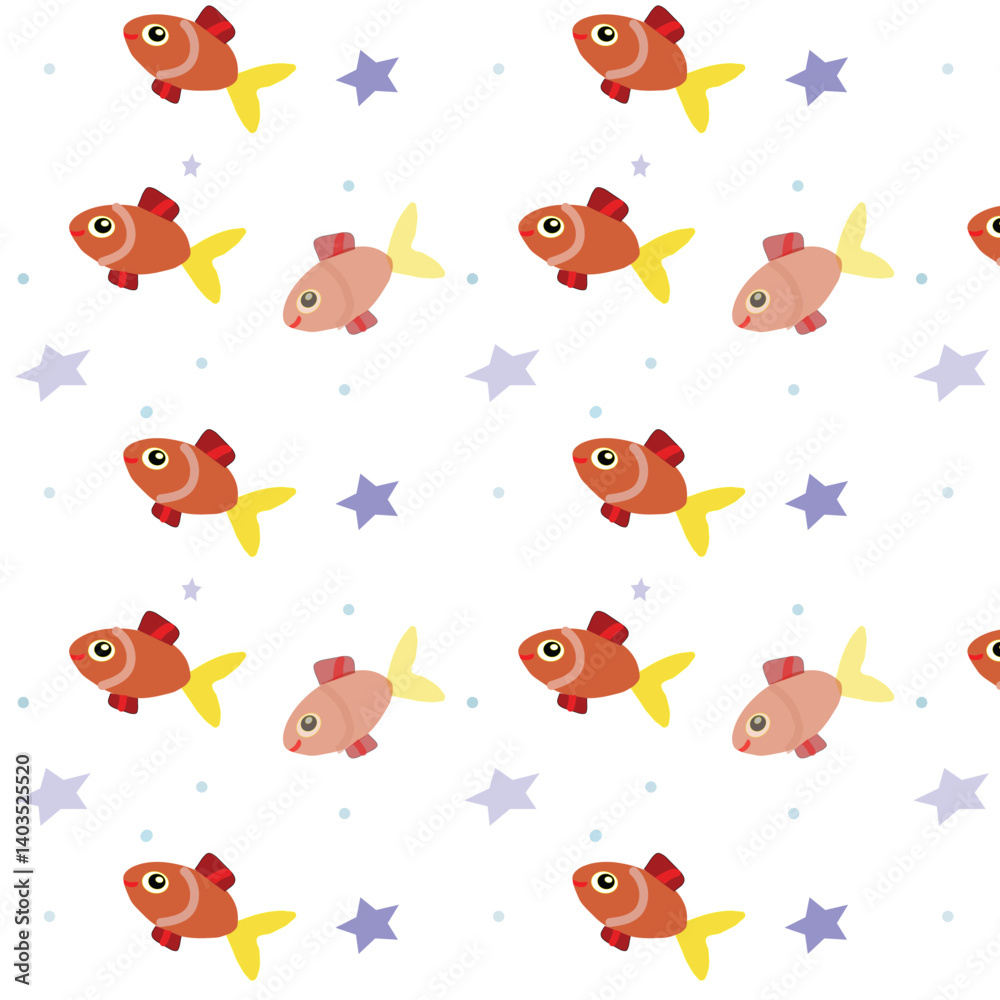 Seamless background with funny baby or calamary Marine pattern
