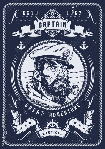 Nautical captain design with adventurous spirit
