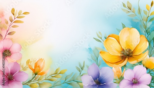 floral art botanical watercolor flowers background for postcard wallpaper banner print poster cover greeting and invitation card with copy space