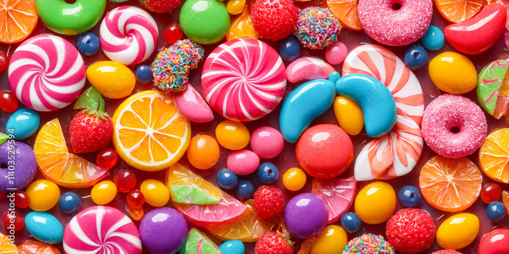 Fototapeta premium Colorful Candy and Fruit Background