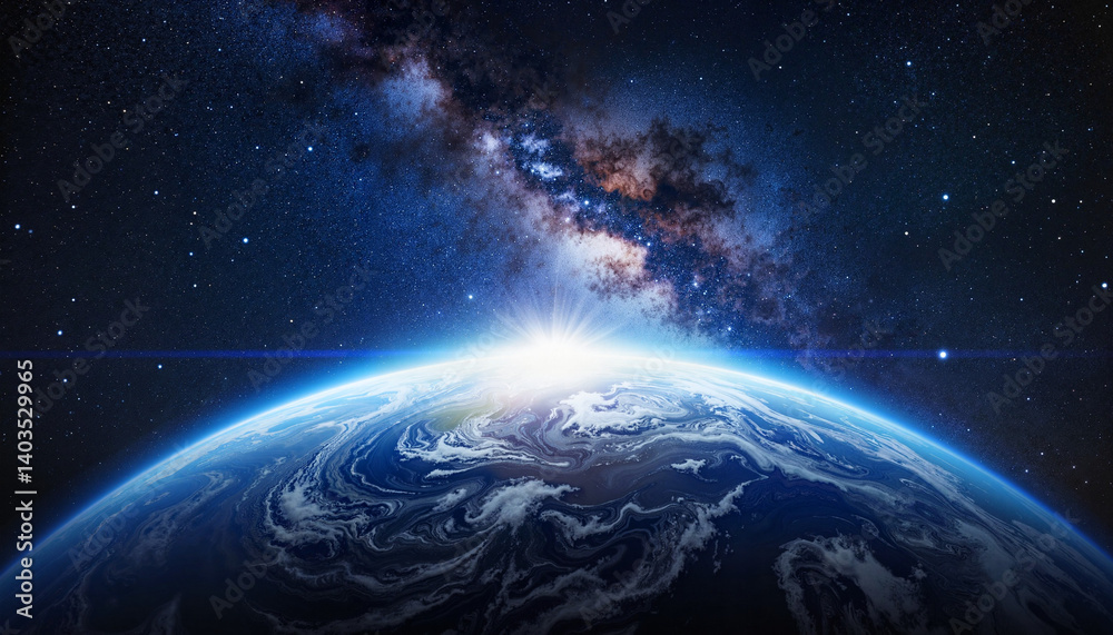 Fototapeta premium Stunning view of Earth with Milky Way above, cosmic wonder