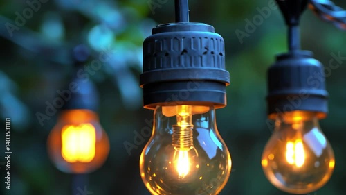 Soft warm glow of decorative string lights illuminating an outdoor space during twilight