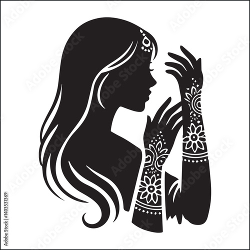 girl with henna on her hands silhouette