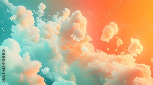 Dreamy Teal Orange Cloudscape Pixelated Digital Art