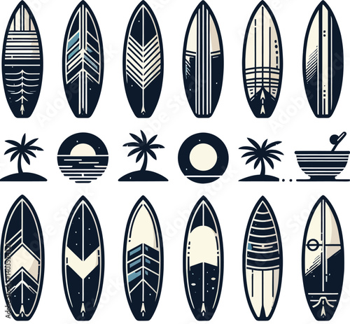 vector set of surf boards