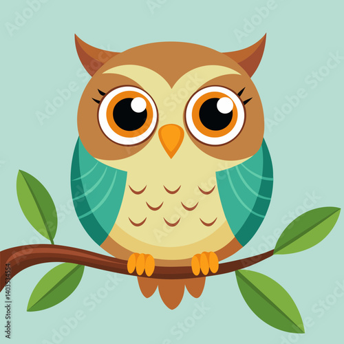 A sweet, endearing baby owl perched peacefully on a branch, enjoying the quiet of nature, illustrated with a charming, simplistic style against a soft pastel background.