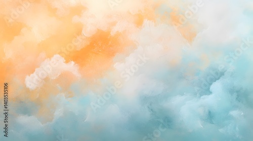 Dreamy Abstract Watercolor Sky Soft Orange and Teal Clouds