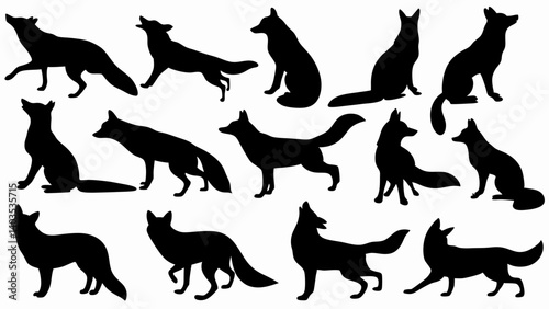 set of fox silhouette vector