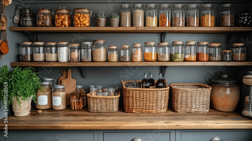 Wallpaper Mural Organized Pantry with Glass Jars and Wooden Shelves Torontodigital.ca