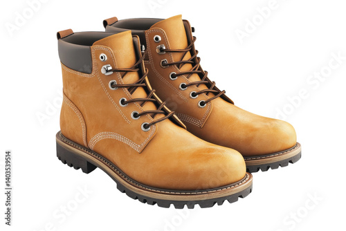 Sturdy tan leather work boots classic lace up design rugged outsole durable construction perfect for