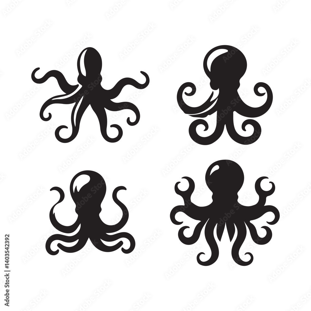 Obraz premium vector illustration of a set of octopus