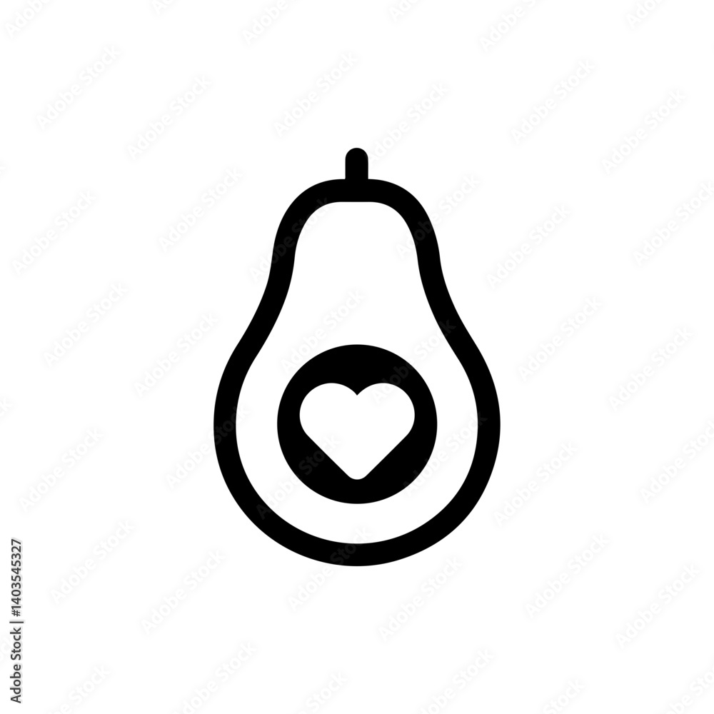Avocado with heart symbol representing healthy fats in a balanced diet Avocado with heart symbol representing healthy fats in a balanced diet