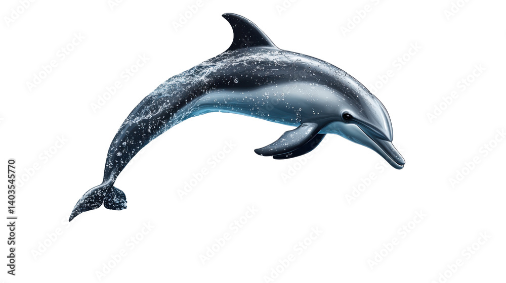 Obraz premium Atlantic Spotted Dolphin Leap: An atlantic spotted dolphin gracefully leaps out of the water, showcasing its sleek body and unique spotted pattern against a clear background.