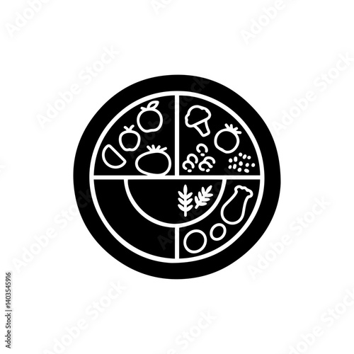 Plate with a Variety of Foods Divided into Sections Representing a Balanced Diet