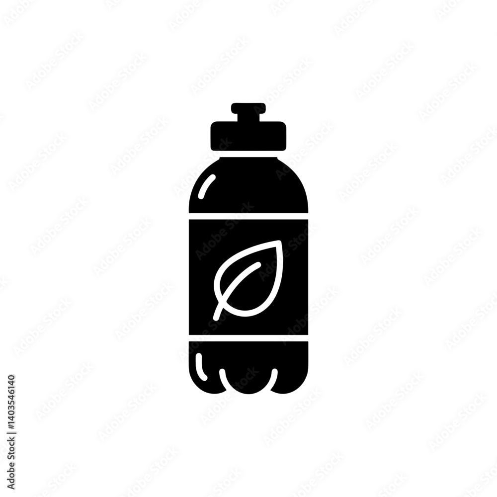 Water Bottle with Leaf Symbol Representing Hydration in Nutrition Water Bottle with Leaf Symbol Representing Hydration in Nutrition