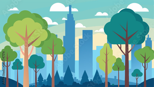 The sight of trees stretching towards the sky offers a sense of calm and serenity amidst the fastpaced city life.