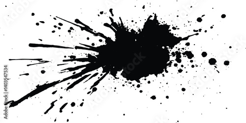 Black ink splatter isolated on transparent background. black ink Splatter, black paint, ink brush strokes, brushes, lines, grungy. Dirty artistic design elements, 
