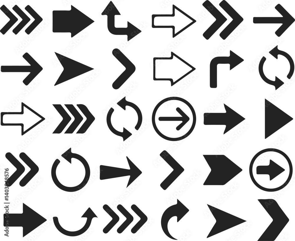 Vector Arrow Icons Collection – Direction, Navigation, and Movement Symbols Vector Arrow Icons Collection – Direction, Navigation, and Movement Symbols