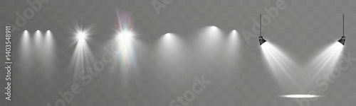 Empty stage with spotlights. Lighting devices on a transparent background.EPS
