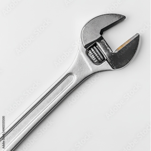 Adjustable wrench tool with knurled wheel detail isolated on white surface for industrial use