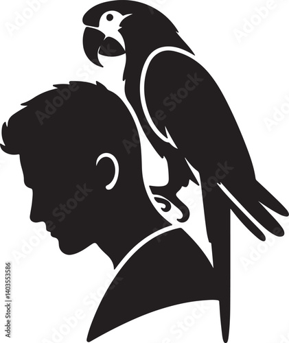 Parrot on Shoulder Silhouettes Vector,  Black Silhouettes Vector