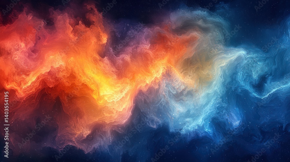 Fototapeta premium Abstract Nebula: Celestial Dance of Fire and Ice