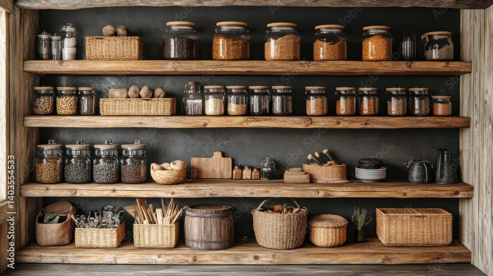 custom made wallpaper toronto digitalRustic Pantry with Glass Jars and Wooden Shelves