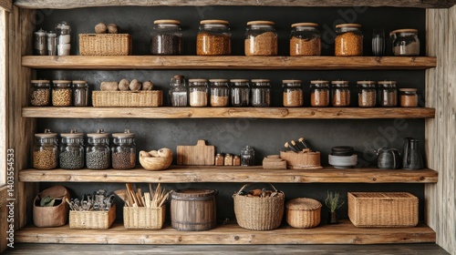 Wallpaper Mural Rustic Pantry with Glass Jars and Wooden Shelves Torontodigital.ca