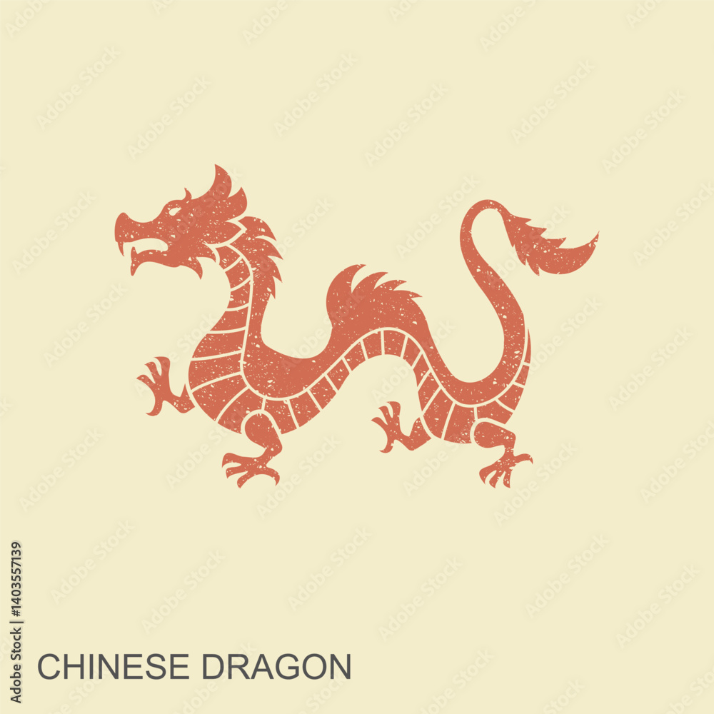 Obraz premium Traditional Chinese dragon. Flat vector icon in vintage style. Vector Illustration