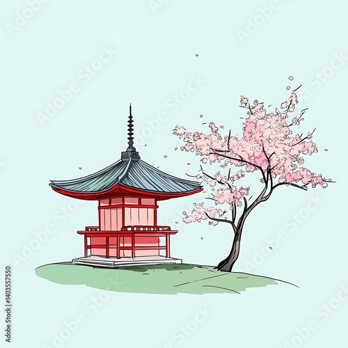 Wallpaper Mural Peaceful temple with cherry blossoms Torontodigital.ca