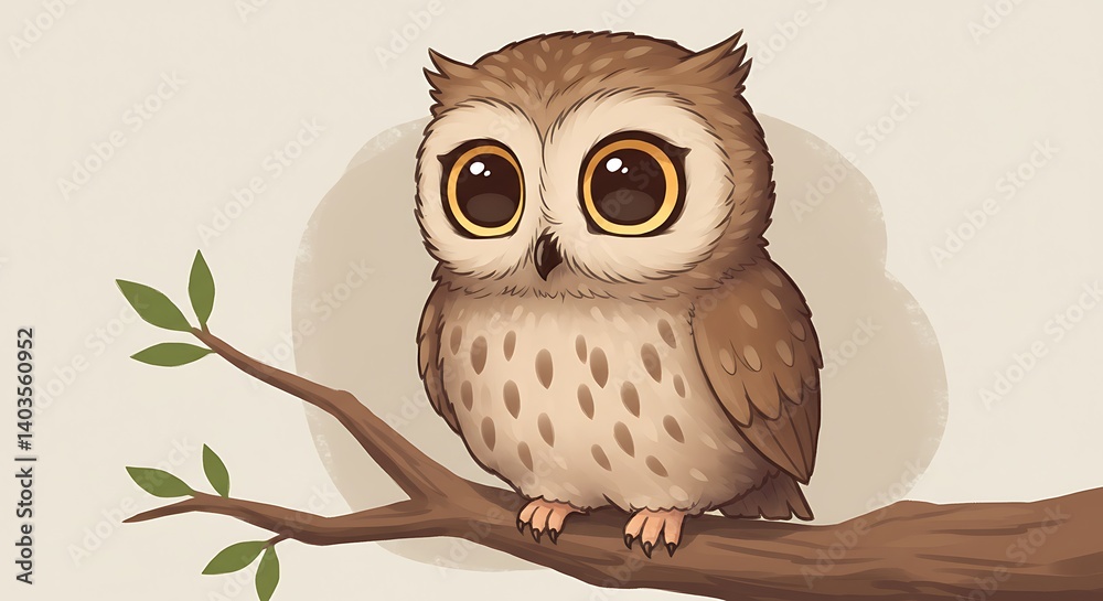 Naklejka premium 2d owl on a branch - image without background