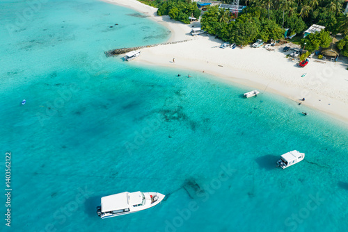 View of Fulidhoo island in the Maldives. Aerial top view of tropical island.