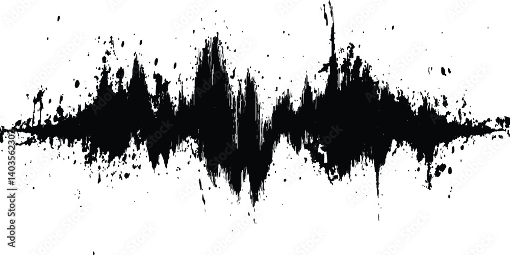 Black grange texture. Vector sound waves black grange texture illustration design. Abstract sound wave, black ink splatter on white background. 