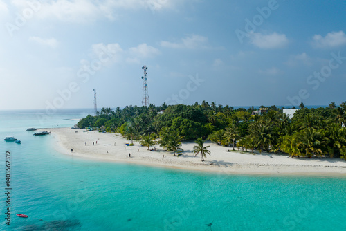 View of Fulidhoo island in the Maldives. Aerial top view of tropical island.