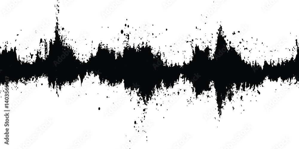 Vector black grunge soundwave with ink splatter effect white background. Black ink splatter grunge design element, transparent background, vector illustration, Vector black grunge soundwave with ink splatter effect white background. Black ink splatter grunge design element, transparent background, vector illustration,
