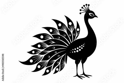 peacock silhouette line art vector illustration with a white background