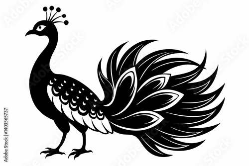 peacock silhouette line art vector illustration with a white background