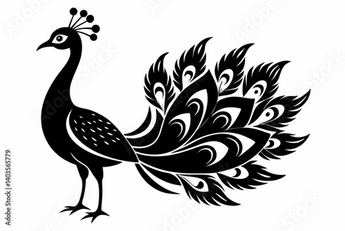 peacock silhouette line art vector illustration with a white background
