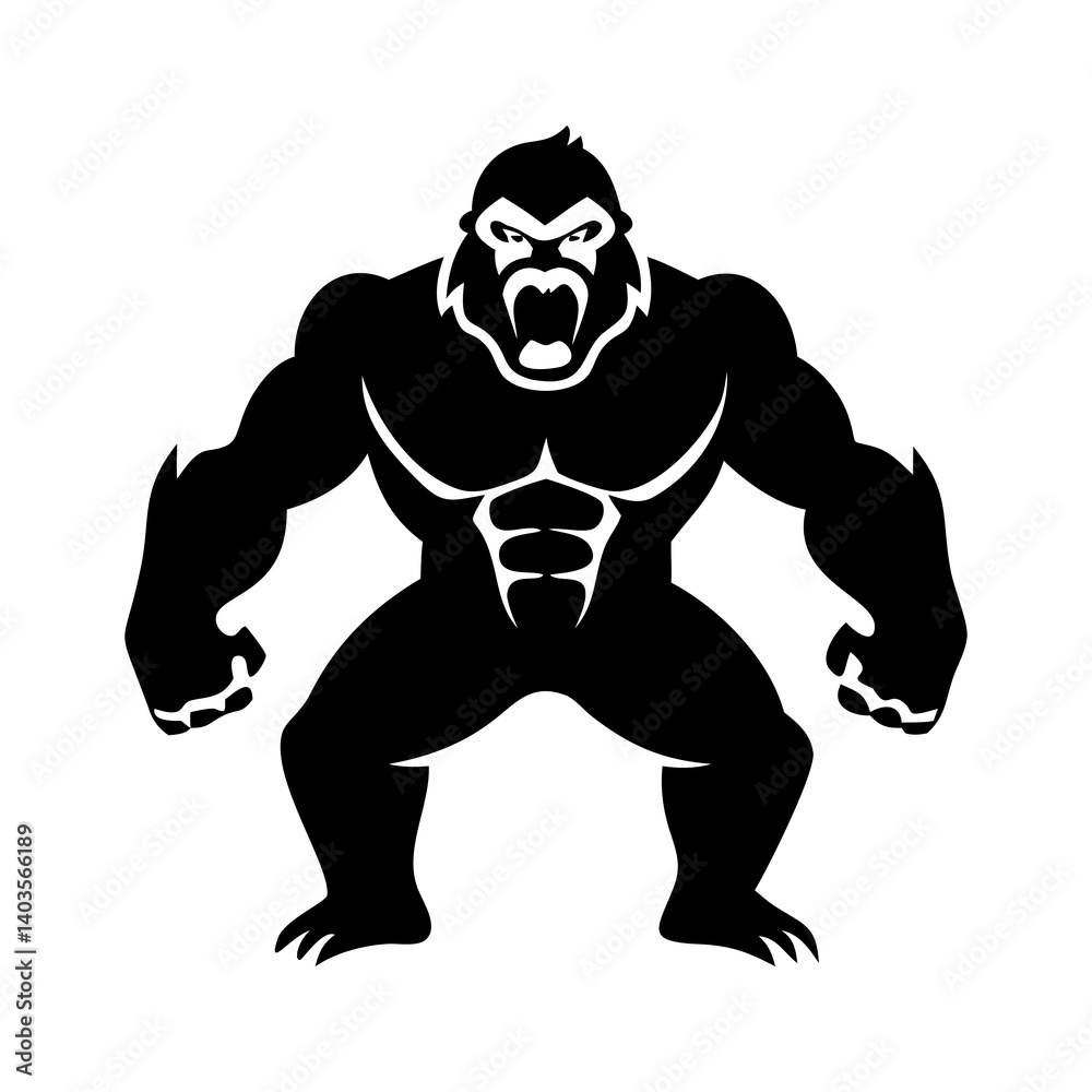 Majestic gorilla silhouette on white background
Majestic gorilla silhouette on white background