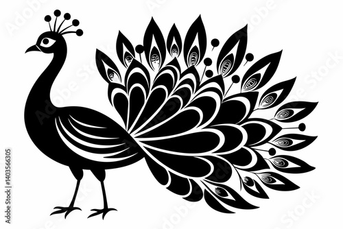 peacock silhouette line art vector illustration with a white background