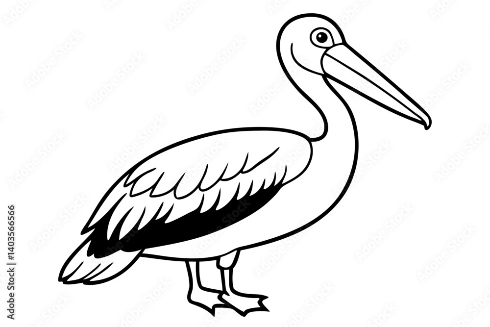 Fototapeta premium pelican silhouette line art vector illustration with a white background