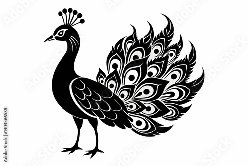 peacock silhouette line art vector illustration with a white background