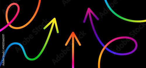 Grow Up Gradient Arrows. Abstract Background with Neon Color Lines. Vector Pattern with Rainbow Arrows - Business Design Concept