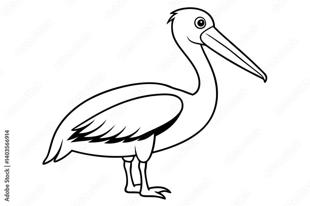 Fototapeta premium pelican silhouette line art vector illustration with a white background