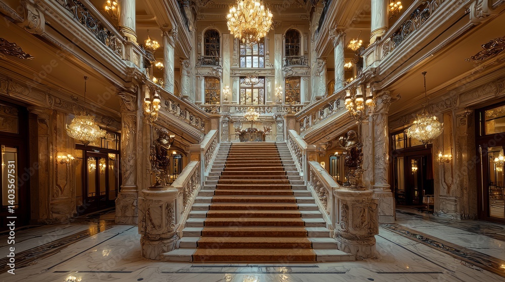 Obraz premium Grand Luxury Staircase Inside Elegant Historical Building