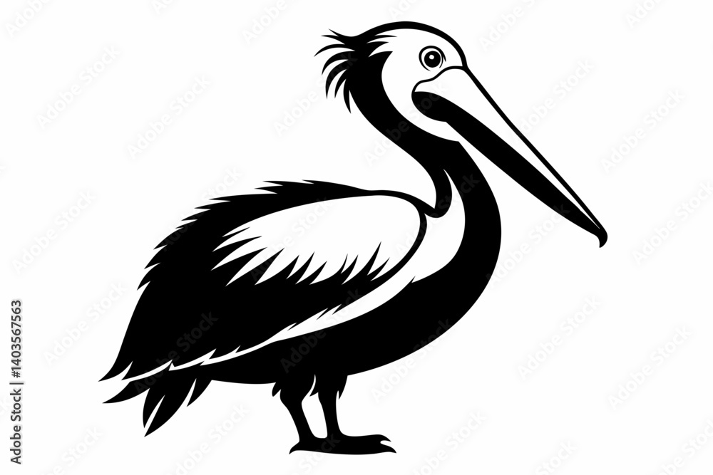 pelican silhouette line art vector illustration with a white background