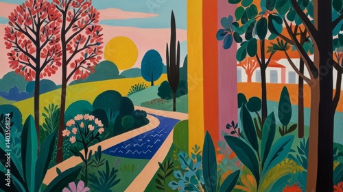 A beautifully drawn oil painting of landscape in the style of masterpiece, with bright, soft pastel and abstract colors