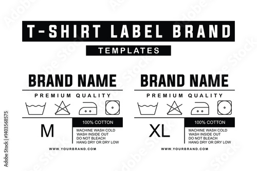 T-Shirt Label Tag Templates with Sizes and Washing Instructions