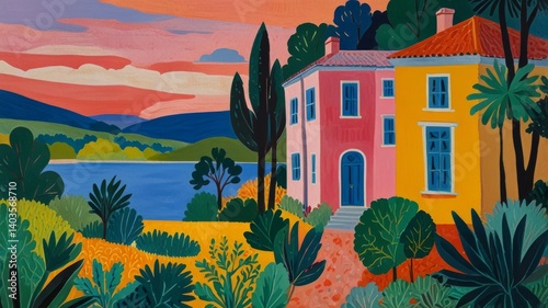 A beautifully drawn oil painting of landscape in the style of masterpiece, with bright, soft pastel and abstract colors